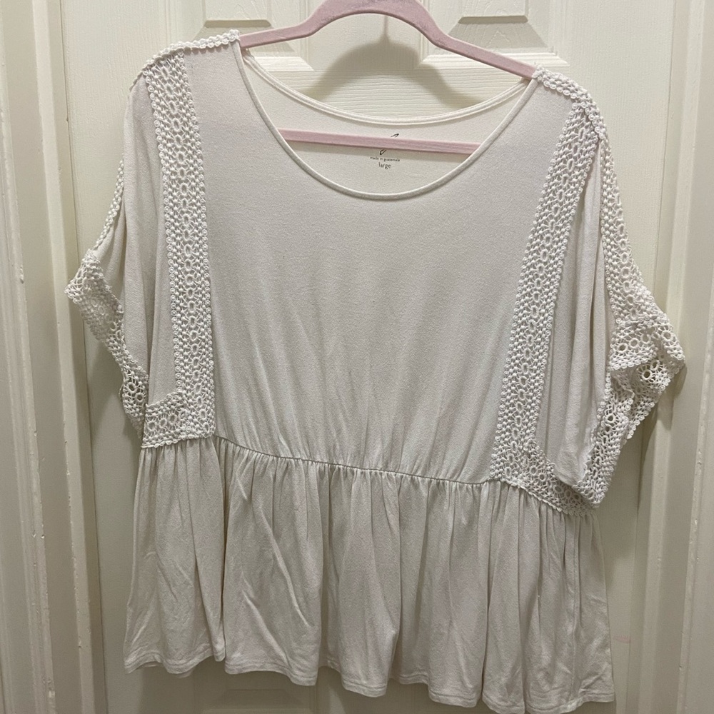 Alya Peplum Tunic Top in White Cream Color with Crochet Details